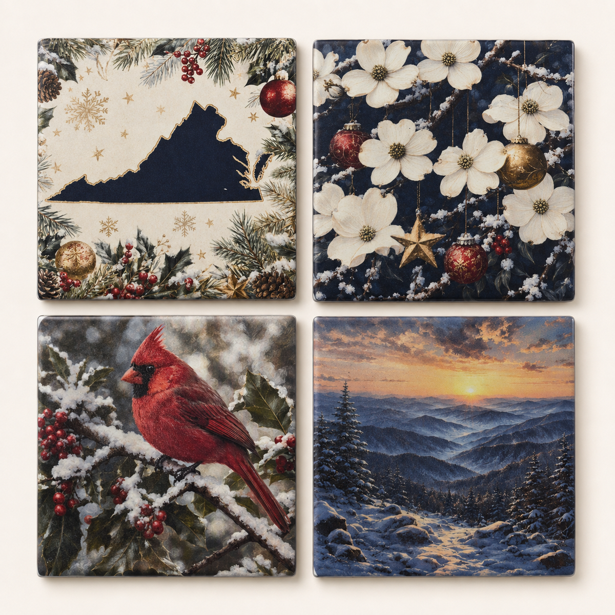 Virginia Christmas Charm – Ceramic Coasters, Set of 4
