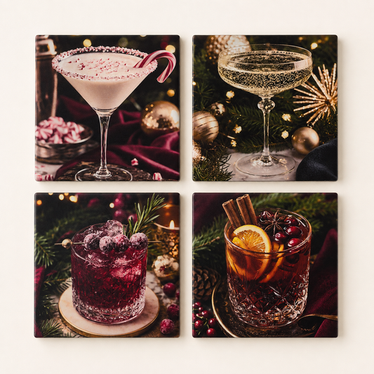 Holiday Spirits – Christmas Cocktail Coasters, Set of 4