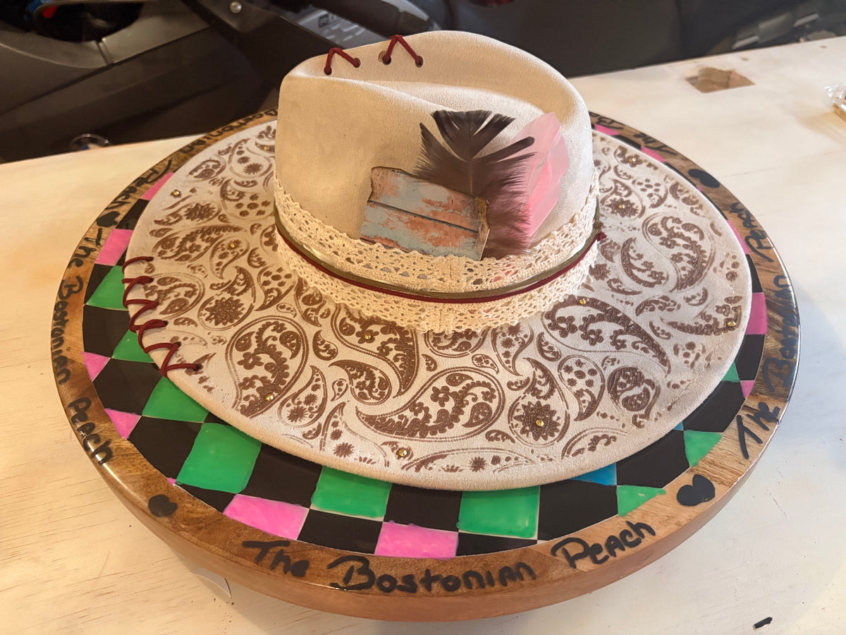 The Bostonian Peach: Hand-Etched Custom Paisley Western Fedora