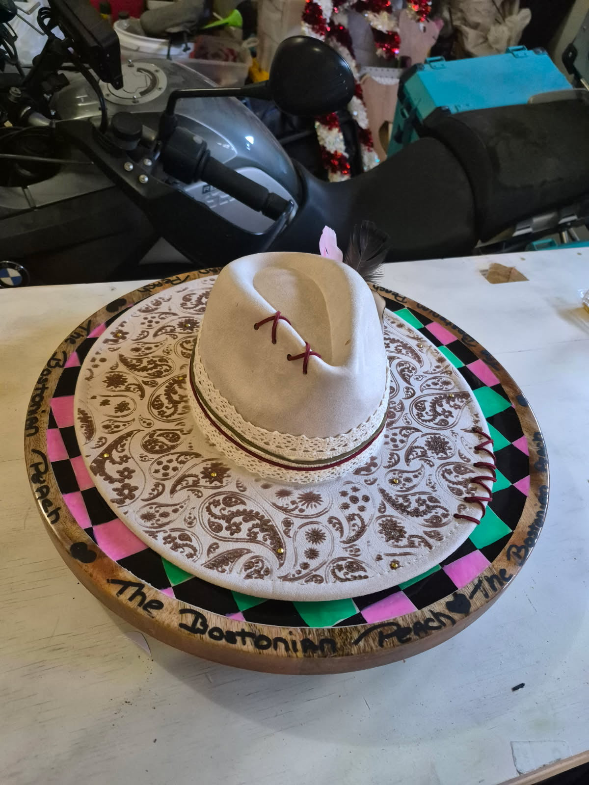 The Bostonian Peach: Hand-Etched Custom Paisley Western Fedora
