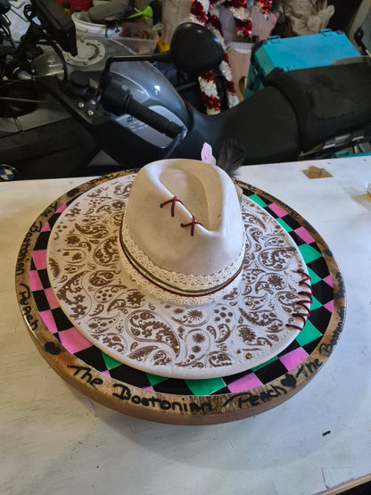 The Bostonian Peach: Hand-Etched Custom Paisley Western Fedora